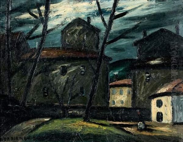 Place Du Village (recto)
 Village Sous La Neige (verso) Oil Painting by Louis-Mathieu Verdilhan