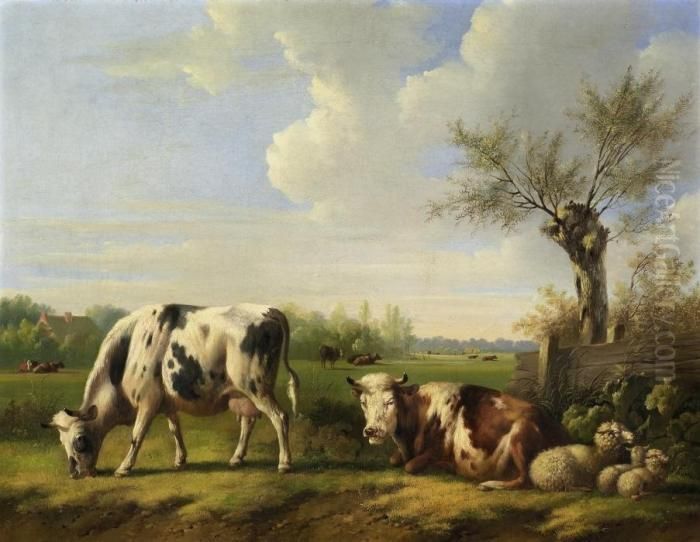 Cattle On The Meadows Oil Painting by Albertus Verhoesen