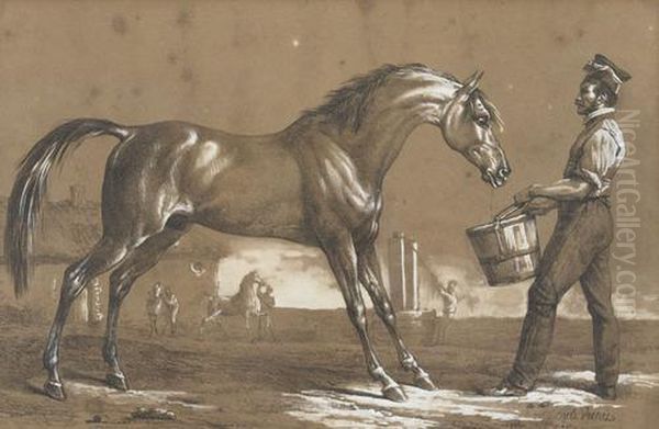 Hengst Mit Stallbursche Oil Painting by Carle Vernet