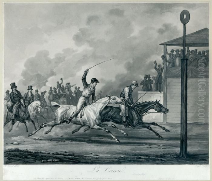 Les Preparatifs D'une Course - Le Depart - La Course - Les Suites D'une Course Oil Painting by Carle Vernet