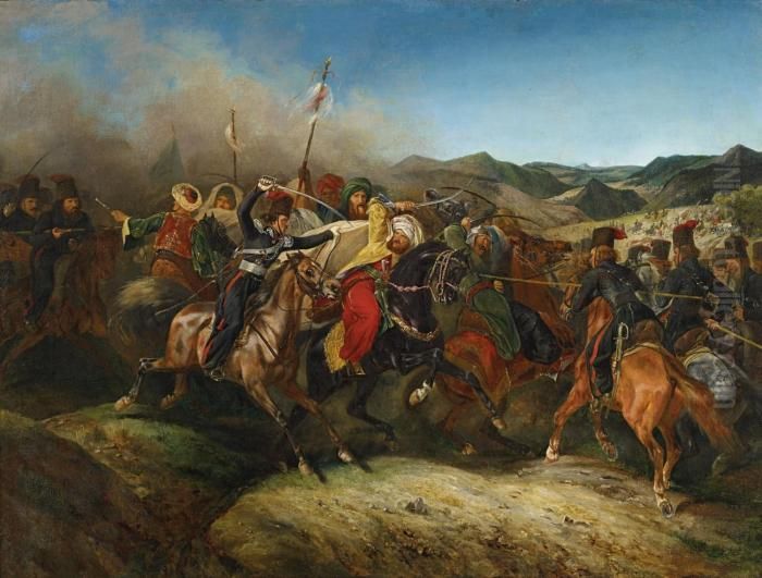 Reiterschlacht Imrussisch-turkischen Krieg Oil Painting by Horace Vernet