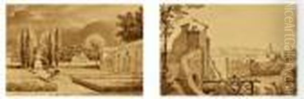 Jardin De La Villa Medicis - Sur Le Chemin Venant De
 Saint-sebastien Oil Painting by Horace Vernet