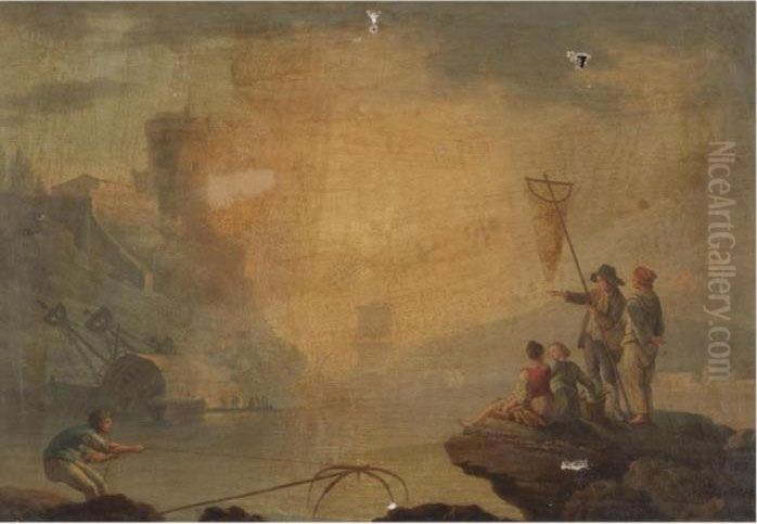 A Mediterranean Coastal Scene With A Boat Capsizing In Stormy Seas Oil Painting by Claude-joseph Vernet