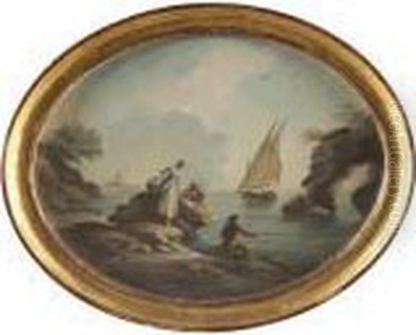 A Pair Of Coastal Scenes With Figures And Boats Oil Painting by Claude-joseph Vernet