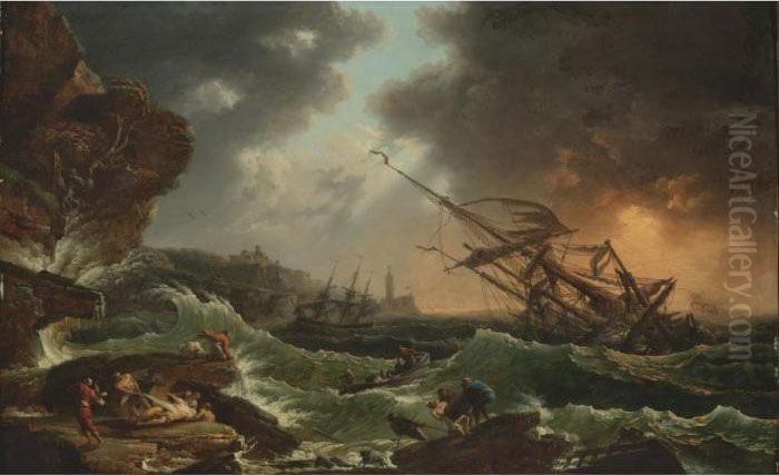 Ships Tossed On A Stormy Sea Oil Painting by Claude-joseph Vernet