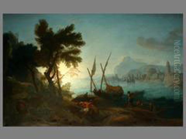 Kustenlandschaft Mit Hafenburg
Und Figurenstaffage Oil Painting by Claude-joseph Vernet