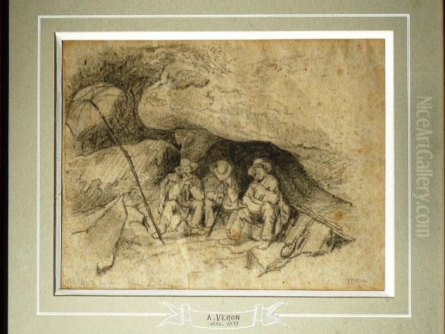 La Grotte Aux Loups Oil Painting by Alexandre Rene Veron