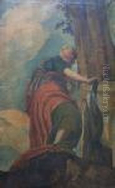 19th Century A Female Figure, Looking Up Oil Painting by Paolo Veronese (Caliari)