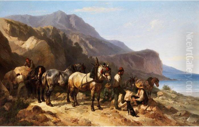 Pferdegespann Mit Steinarbeitern Auf Einem Hohenweg Uber Der
Kuste Oil Painting by Wouterus Verschuur