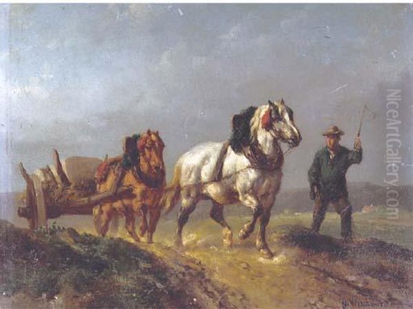 Leading The Horses Over A Track Oil Painting by Wouterus Verschuur