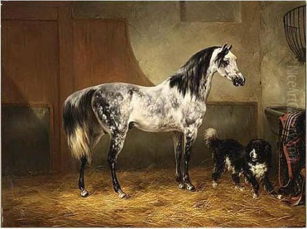 A Horse And A Dog In A Stable Oil Painting by Wouterus Verschuur