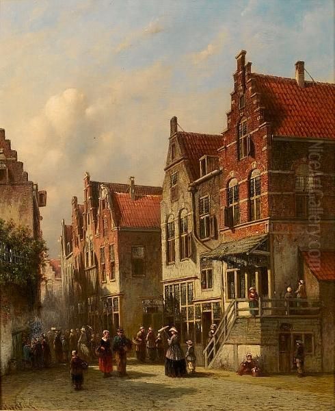 A Dutch Town With Figures Oil Painting by Pieter Gerard Vertin