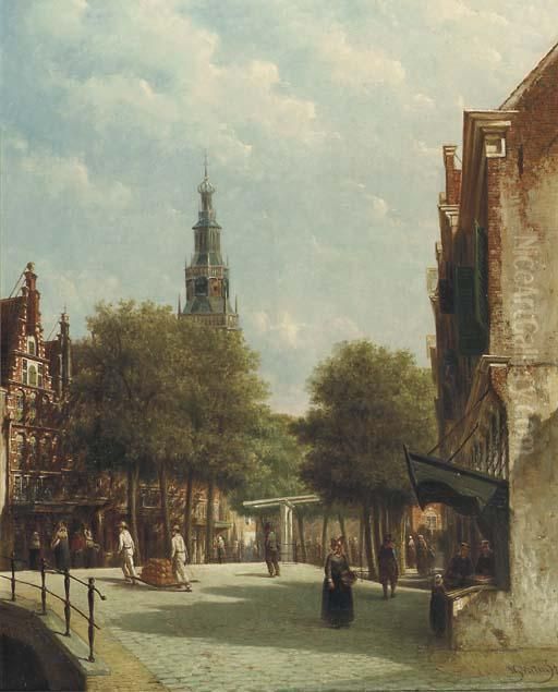 Cheese Bearers On A Bridge In Alkmaar Oil Painting by Pieter Gerard Vertin