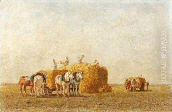 La Moisson Oil Painting by Jules Jacques Veyrassat