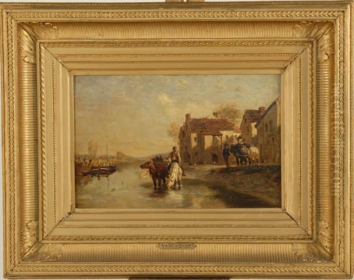 Stopping For A Drink Oil Painting by Jules Jacques Veyrassat