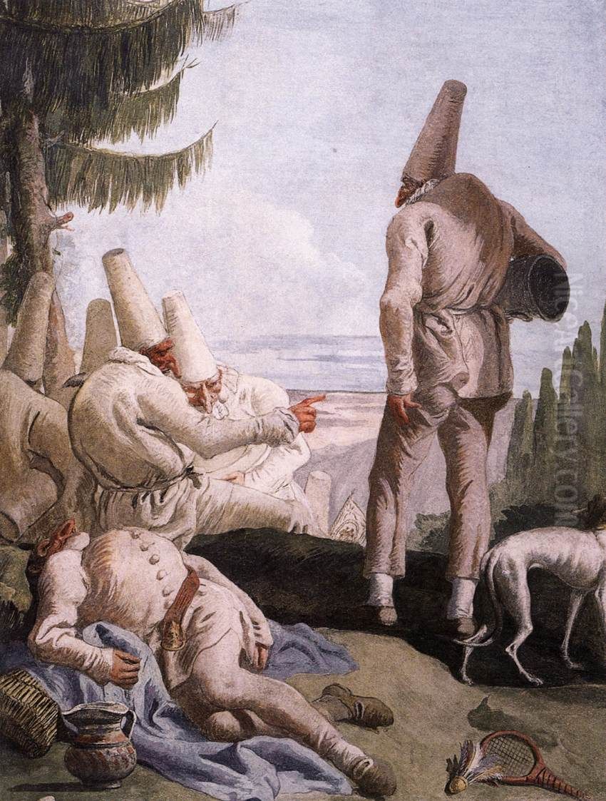 Pulcinella's Departure Oil Painting by Giovanni Domenico Tiepolo