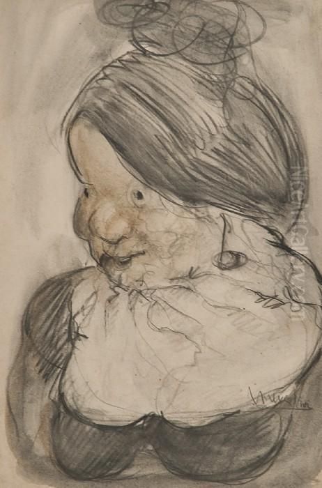 Ritratto Di Donnaviareggina Oil Painting by Lorenzo Viani