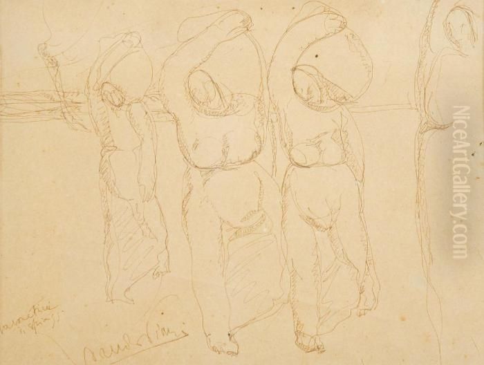 Lavoratrici In Spiaggia Oil Painting by Lorenzo Viani