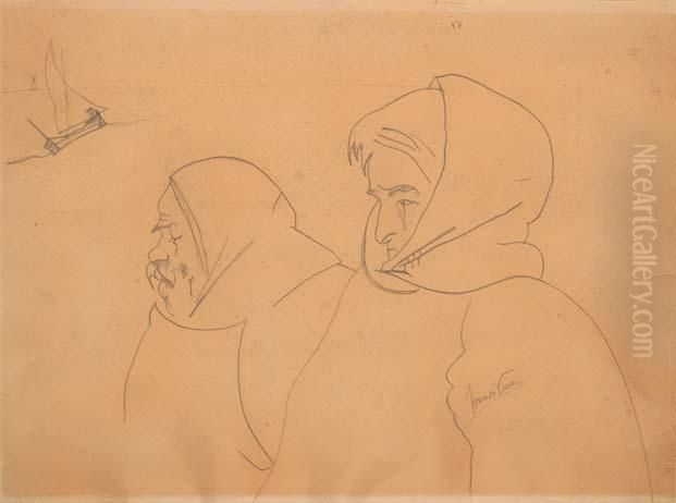 Attesa Sul Mare, (1932) Oil Painting by Lorenzo Viani