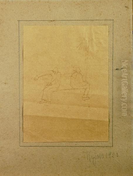 Due Figure Oil Painting by Lorenzo Viani