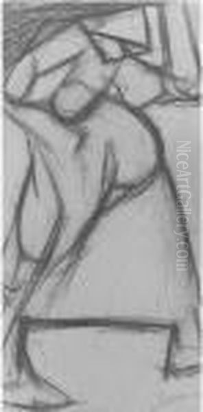 Lotto Unico Di Due Disegni: <donna Viareggina> E <pesciaia> Oil Painting by Lorenzo Viani