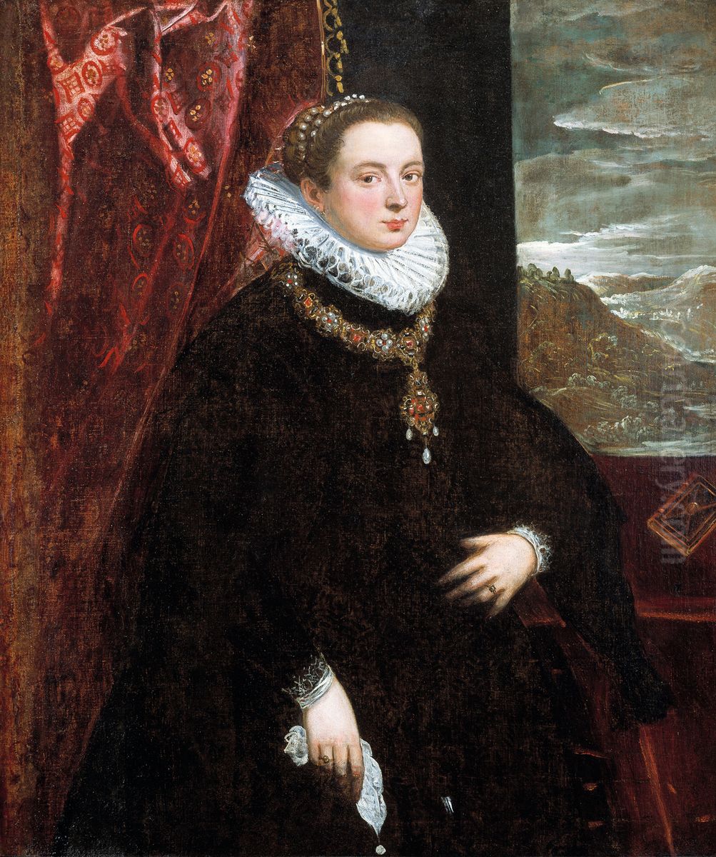 Portrait of a Lady in Black Oil Painting by Domenico Tintoretto
