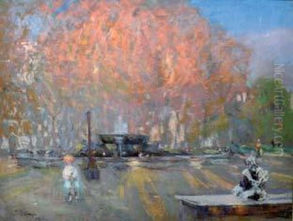 Nella Villa Comunale A Napoli Oil Painting by Gennaro Villani