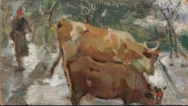 Paesaggio Con Mucche Oil Painting by Gennaro Villani