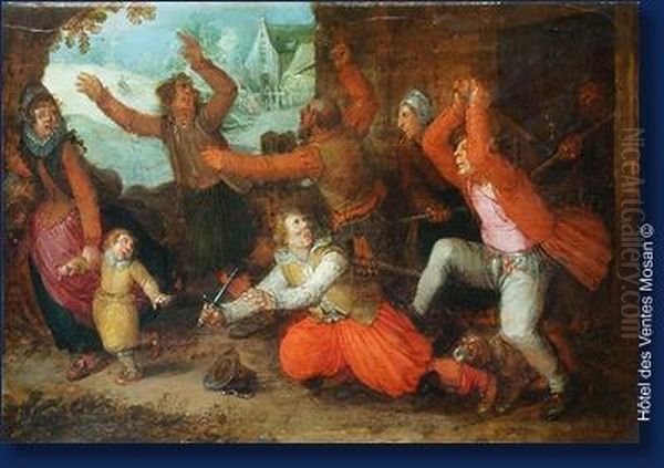 Paysans Chassant Une Riche Famille Hors D'une Maison Oil Painting by David Vinckboons I