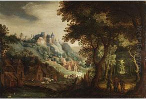 Landschaft Mit Waldrand,
Dorf Und Burg Auf Einer Anhohe Oil Painting by David Vinckboons I
