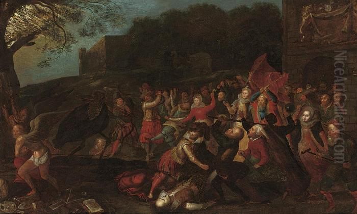 A Village Warding Off Bad Government Oil Painting by David Vinckboons I