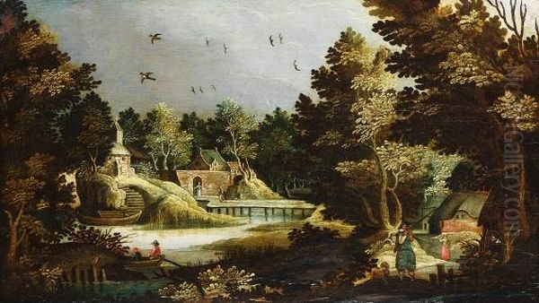 Nachfolge - Landschaft Mit Figurenstaffage Oil Painting by David Vinckboons I