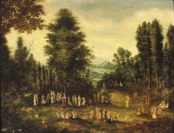 A Wooded Landscape With An Elegant Company Conversing And Making Music Oil Painting by David Vinckboons I