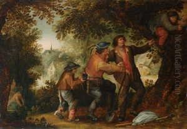 Die Nestrauber. Ol Auf Holz 
(parkettiert). H 38; B 55 Cm. Verso Die Marke Des Herstellers Der 
Holztafel, 
