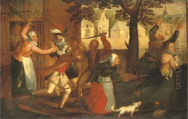 A Dispute Outside An Inn Oil Painting by David Vinckboons I