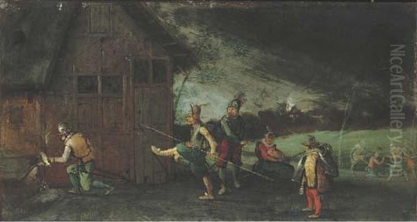 Soldiers Looting A House Oil Painting by David Vinckboons I
