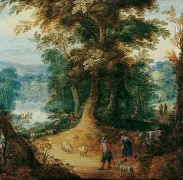 Bewaldete Landschaft Mit Hirtenstaffage. Oil Painting by David Vinckboons I