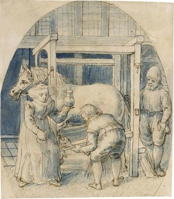 A Blacksmith At Work Oil Painting by David Vinckboons I