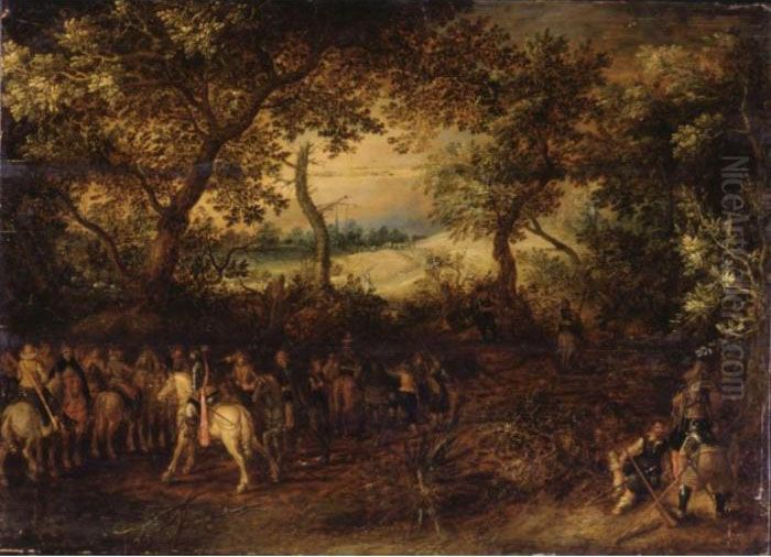 An Officer Preparing His Troops For An Ambush Oil Painting by David Vinckboons I