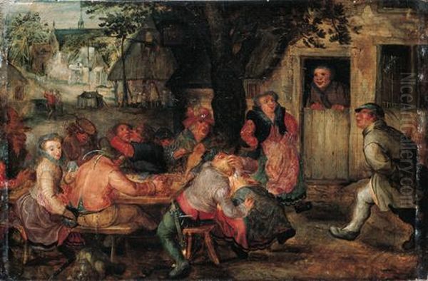 Boors Merrymaking Outside An Inn Oil Painting by David Vinckboons I