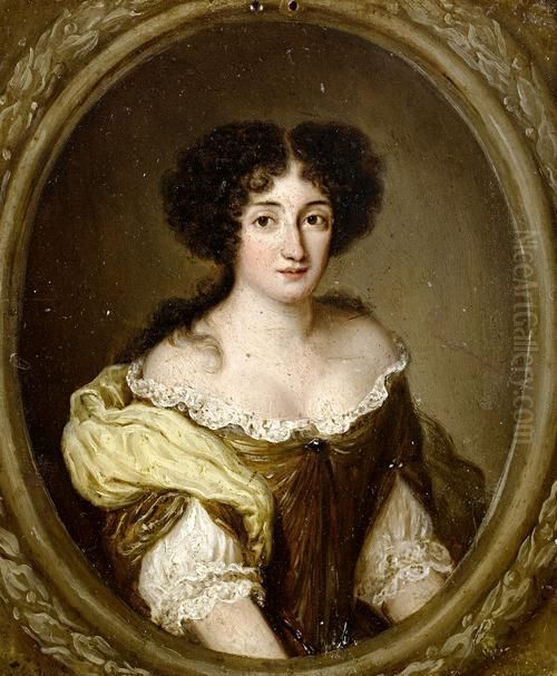 Portrait Of A Mancini, 
Half-length, In A Gold Silk Dress And A Yellow Shawl, Within A Painted 
Stone Oval Oil Painting by Jacob Ferdinand Voet
