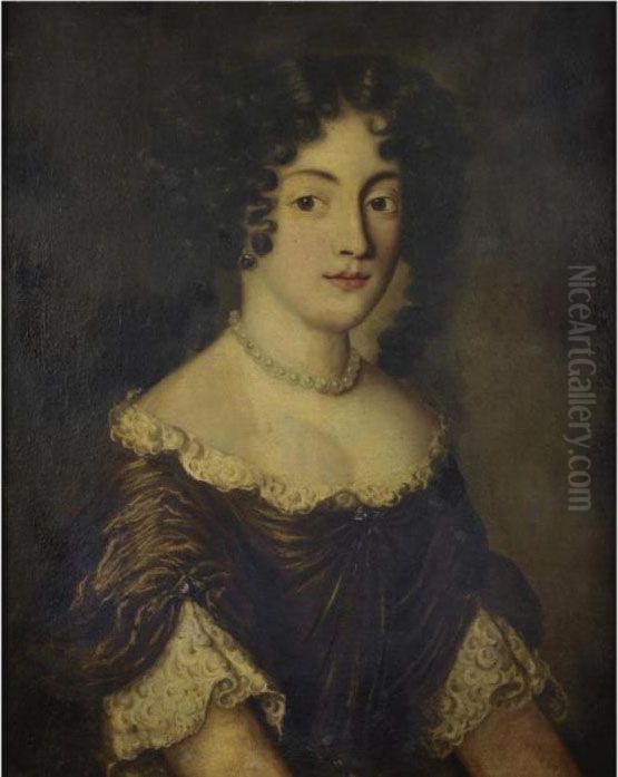 Portrait Of A Young Lady, 
Half-length, Wearing A Black Dress With A White Lace Trim And A Pearl 
Necklace Oil Painting by Jacob Ferdinand Voet