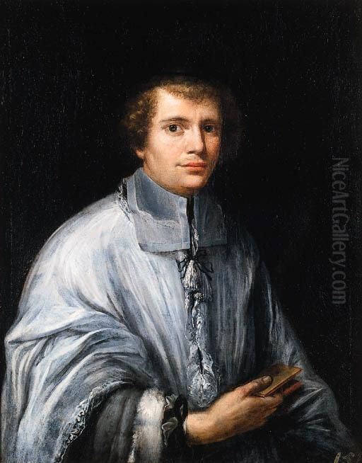 Ritratto Di Prelato A Mezza 
Figura Con Berretta Nera E Abitobordato Di Pelliccia E Rivestito Da 
Stola Di Lino, Con Un Breviarioin Mano Oil Painting by Jacob Ferdinand Voet
