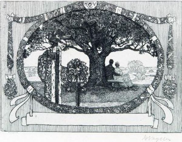 Tod Bricht Rosen (liebespaar Und Tod) Oil Painting by Heinrich Vogeler