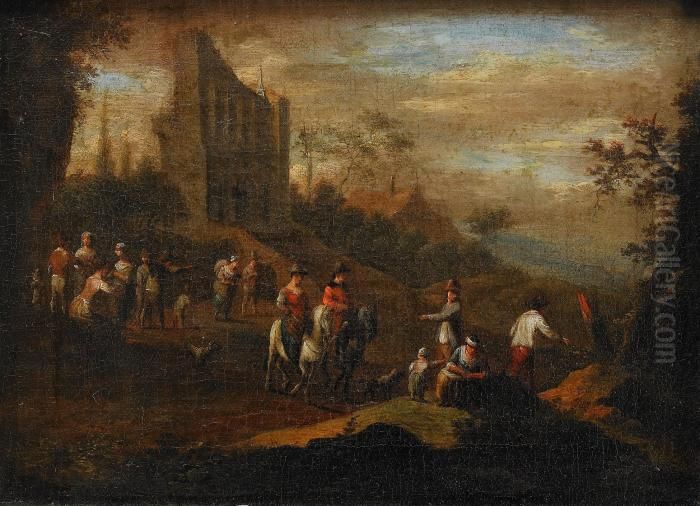 Rastande Sallskap Vid Ruin Oil Painting by Johann Christian Vollerdt or Vollaert