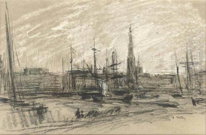The Harbour Of Antwerp Oil Painting by Antoine Vollon