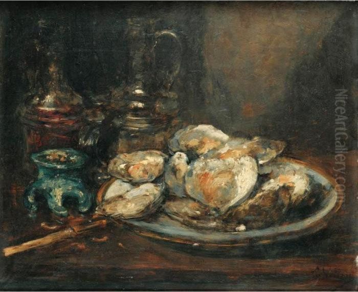 L'assiette D'huitres [ ; Still 
Life With Oysters ; Oil On Panel ; Signed Lower Right A Vollon] Oil Painting by Antoine Vollon