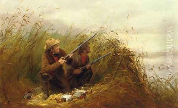 Duck Shooting with Decoys Oil Painting by Arthur Fitzwilliam Tait
