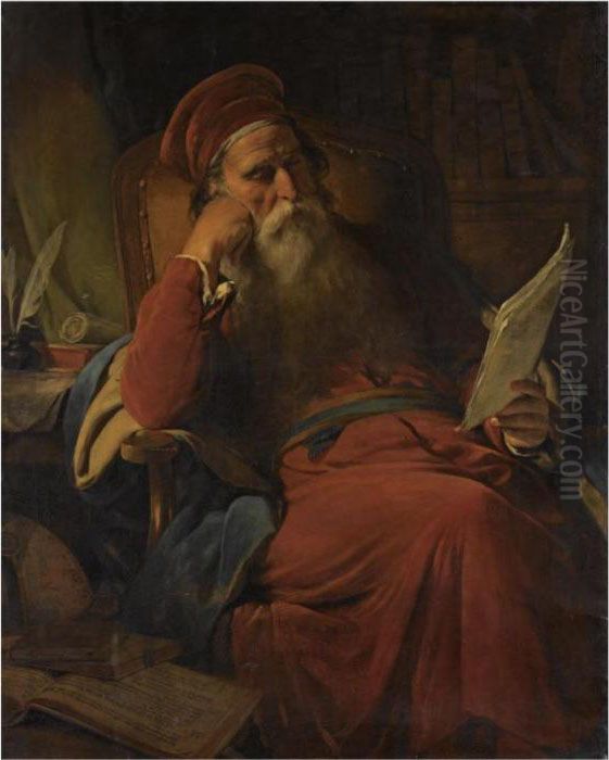 Gelehrter In Seiner Studierstube (scholar In His Study) Oil Painting by Friedrich Ritter von Amerling