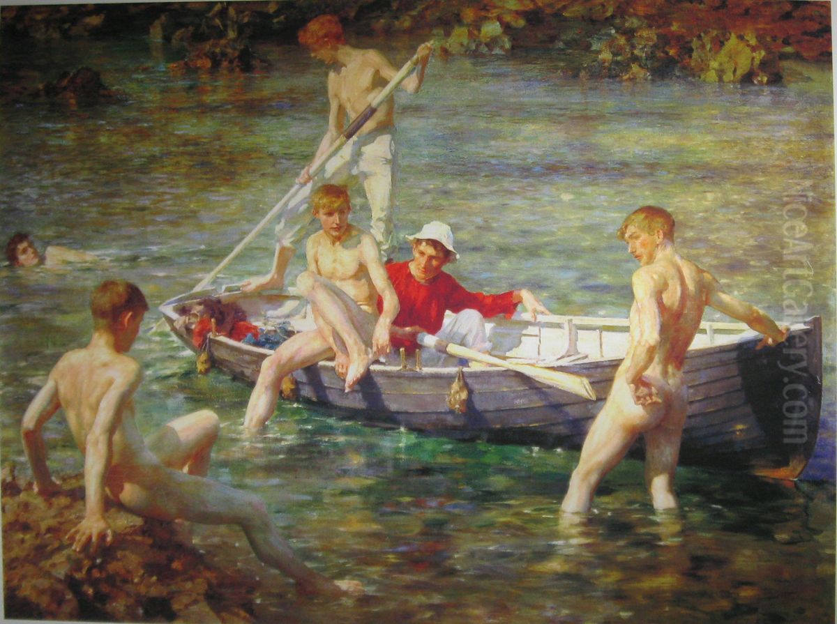 Ruby, Gold And Malachite Oil Painting by Henry Scott Tuke